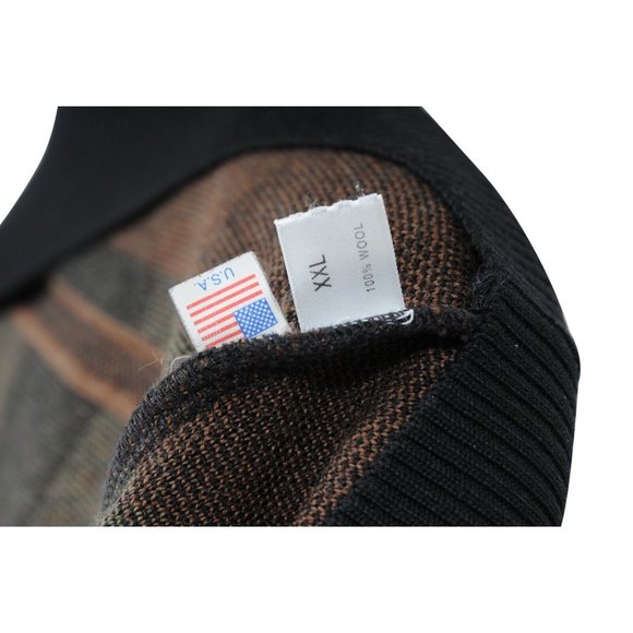 St. Croix Mens Vintage Geometric Sweater XXL Brown Black Orange Wool Pullover - Picture 7 of 8
